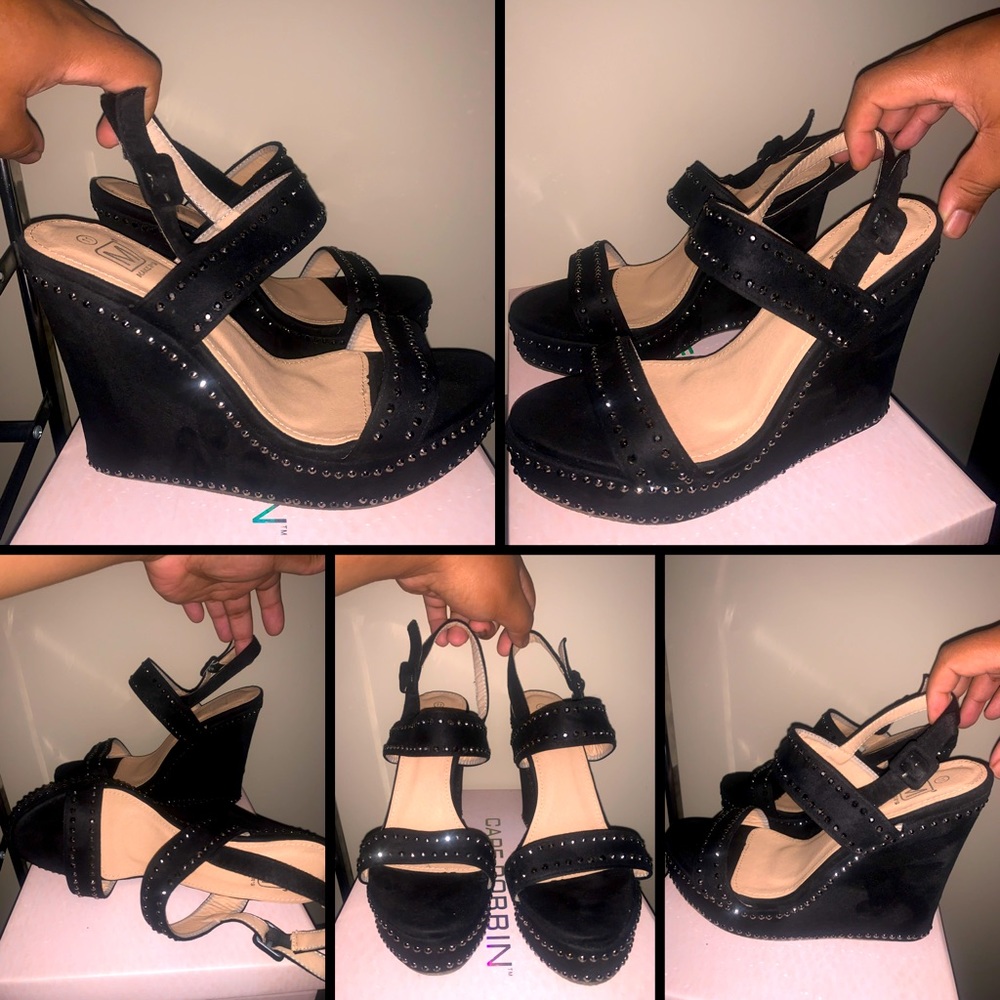 Black Studded Wedge Heels